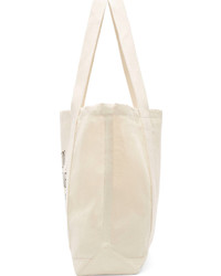 hellbeige bedruckte Shopper Tasche aus Segeltuch von Kitsune