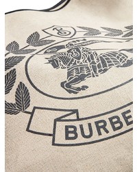 hellbeige bedruckte Shopper Tasche aus Segeltuch von Burberry