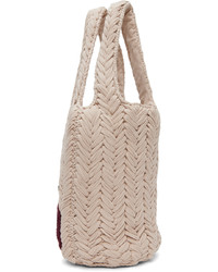 hellbeige bedruckte Shopper Tasche aus Segeltuch von JW Anderson