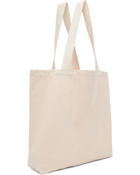 hellbeige bedruckte Shopper Tasche aus Segeltuch von MAISON KITSUNÉ