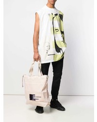 hellbeige bedruckte Shopper Tasche aus Segeltuch von Rick Owens DRKSHDW