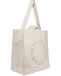 hellbeige bedruckte Shopper Tasche aus Segeltuch von Stella McCartney