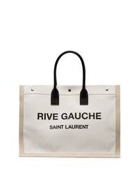 hellbeige bedruckte Shopper Tasche aus Segeltuch von Saint Laurent