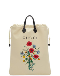 hellbeige bedruckte Shopper Tasche aus Segeltuch von Gucci