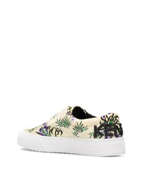 hellbeige bedruckte Slip-On Sneakers aus Leder von Kenzo