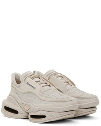 hellbeige bedruckte Wildleder niedrige Sneakers von Balmain