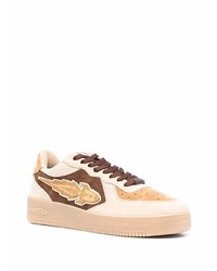 hellbeige bedruckte Wildleder niedrige Sneakers von Enterprise Japan