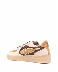 hellbeige bedruckte Wildleder niedrige Sneakers von Enterprise Japan