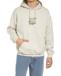 hellbeige bedruckter Fleece-Pullover mit einem Kapuze