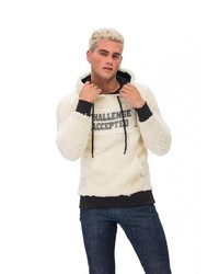 hellbeige bedruckter Fleece-Pullover mit einem Kapuze von Tom Barron