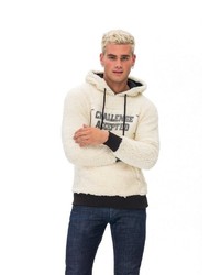 hellbeige bedruckter Fleece-Pullover mit einem Kapuze von Tom Barron