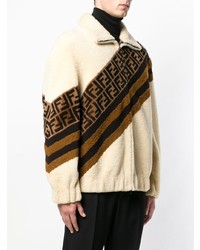 hellbeige bedruckter Fleece-Pullover mit einem Reißverschluß von Fendi