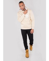 hellbeige bedruckter Pullover mit einem Kapuze von Alpha Industries