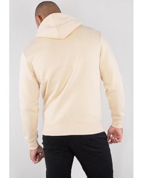 hellbeige bedruckter Pullover mit einem Kapuze von Alpha Industries