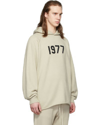 hellbeige bedruckter Pullover mit einem Kapuze von Essentials