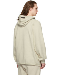 hellbeige bedruckter Pullover mit einem Kapuze von Essentials