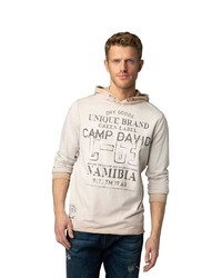 hellbeige bedruckter Pullover mit einem Kapuze von Camp David