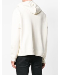 hellbeige bedruckter Pullover mit einem Kapuze von Raf Simons