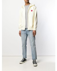 hellbeige bedruckter Pullover mit einem Kapuze von Comme Des Garcons Play