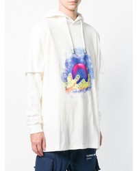 hellbeige bedruckter Pullover mit einem Kapuze von Off-White