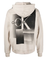 hellbeige bedruckter Pullover mit einem Kapuze von Calvin Klein Jeans