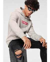 hellbeige bedruckter Pullover mit einem Kapuze von Nike Sportswear
