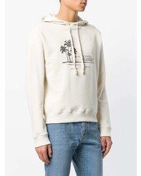 hellbeige bedruckter Pullover mit einem Kapuze von Saint Laurent