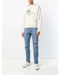 hellbeige bedruckter Pullover mit einem Kapuze von Saint Laurent