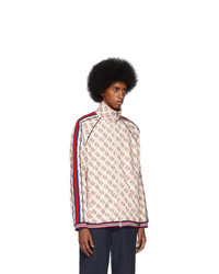 hellbeige bedruckter Pullover mit einem Reißverschluß von Gucci