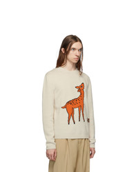 hellbeige bedruckter Pullover mit einem Rundhalsausschnitt von Gucci