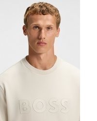 hellbeige bedruckter Pullover mit einem Rundhalsausschnitt von Boss Green