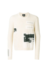 hellbeige bedruckter Pullover mit einem Rundhalsausschnitt von Calvin Klein 205W39nyc