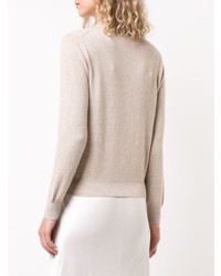 hellbeige bedruckter Pullover mit einem Rundhalsausschnitt von Lingua Franca