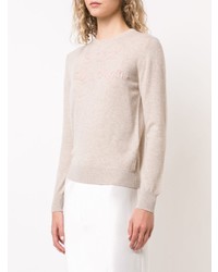 hellbeige bedruckter Pullover mit einem Rundhalsausschnitt von Lingua Franca