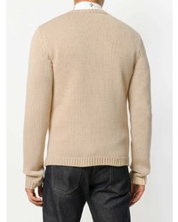 hellbeige bedruckter Pullover mit einem Rundhalsausschnitt von Gucci