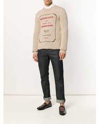 hellbeige bedruckter Pullover mit einem Rundhalsausschnitt von Gucci