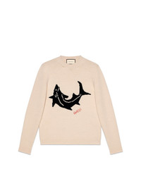 hellbeige bedruckter Pullover mit einem Rundhalsausschnitt von Gucci