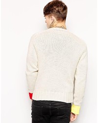 hellbeige bedruckter Pullover mit einem Rundhalsausschnitt von Diesel