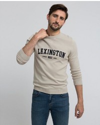 hellbeige bedruckter Pullover mit einem Rundhalsausschnitt von Lexington