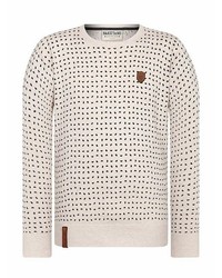 hellbeige bedruckter Pullover mit einem Rundhalsausschnitt von Naketano