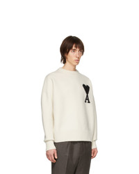 hellbeige bedruckter Pullover mit einem Rundhalsausschnitt von AMI Alexandre Mattiussi