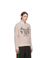 hellbeige bedruckter Pullover mit einem Rundhalsausschnitt von Gucci