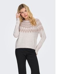hellbeige bedruckter Pullover mit einem Rundhalsausschnitt von Only