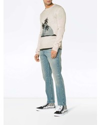 hellbeige bedruckter Pullover mit einem Rundhalsausschnitt von Saint Laurent