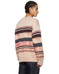 hellbeige bedruckter Pullover mit einem Rundhalsausschnitt von Sacai