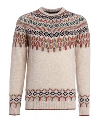 hellbeige bedruckter Pullover mit einem Rundhalsausschnitt von Roberto Collina