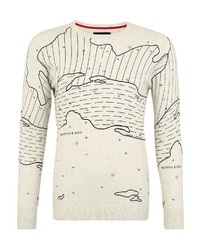 hellbeige bedruckter Pullover mit einem Rundhalsausschnitt von Scotch & Soda