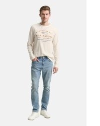 hellbeige bedruckter Pullover mit einem Rundhalsausschnitt von Tom Tailor