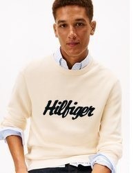 hellbeige bedruckter Pullover mit einem Rundhalsausschnitt von Tommy Hilfiger