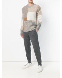 hellbeige bedruckter Pullover mit einem V-Ausschnitt von Falke